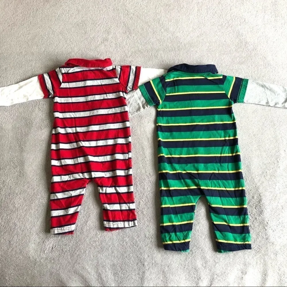 Carter’s Long Sleeve stripe Polo Rompers(lot of 2)